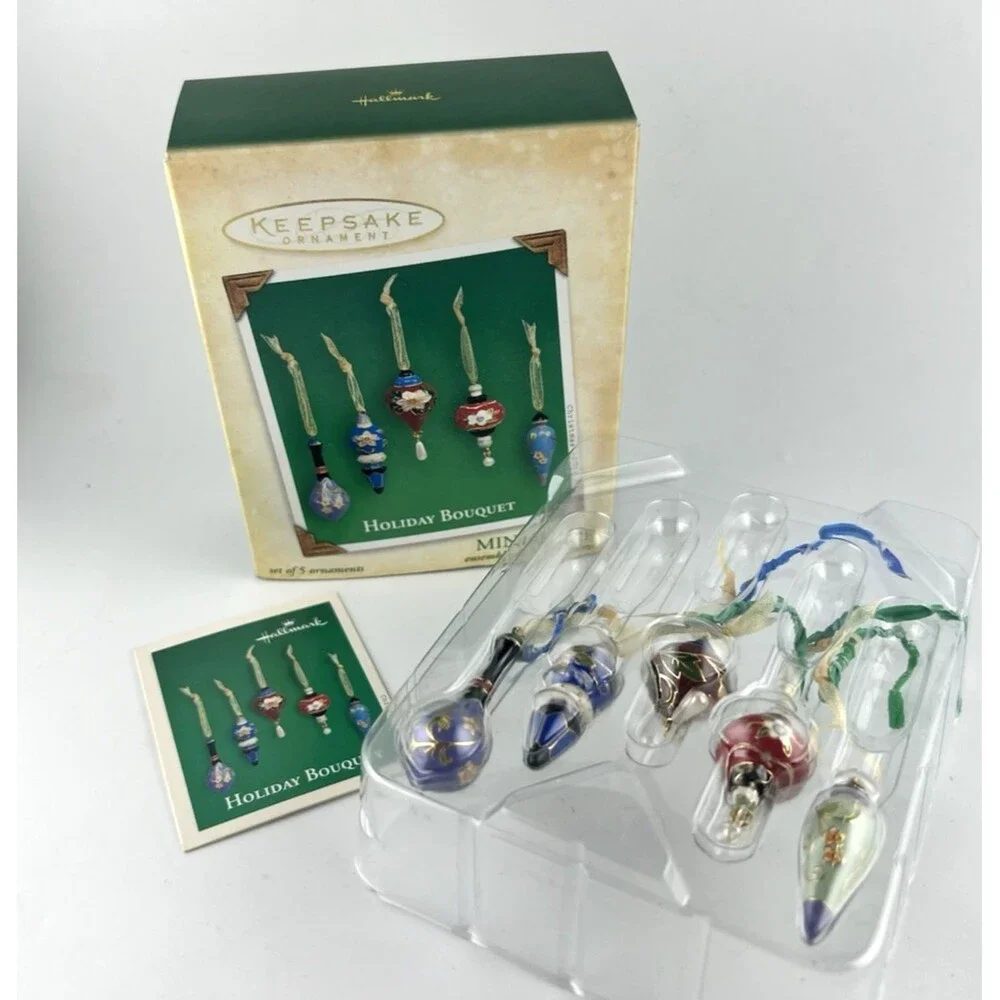 Hallmark Holiday Bouquet Miniature Ornament Set 2004 Keepsake 5 Piece Boxed